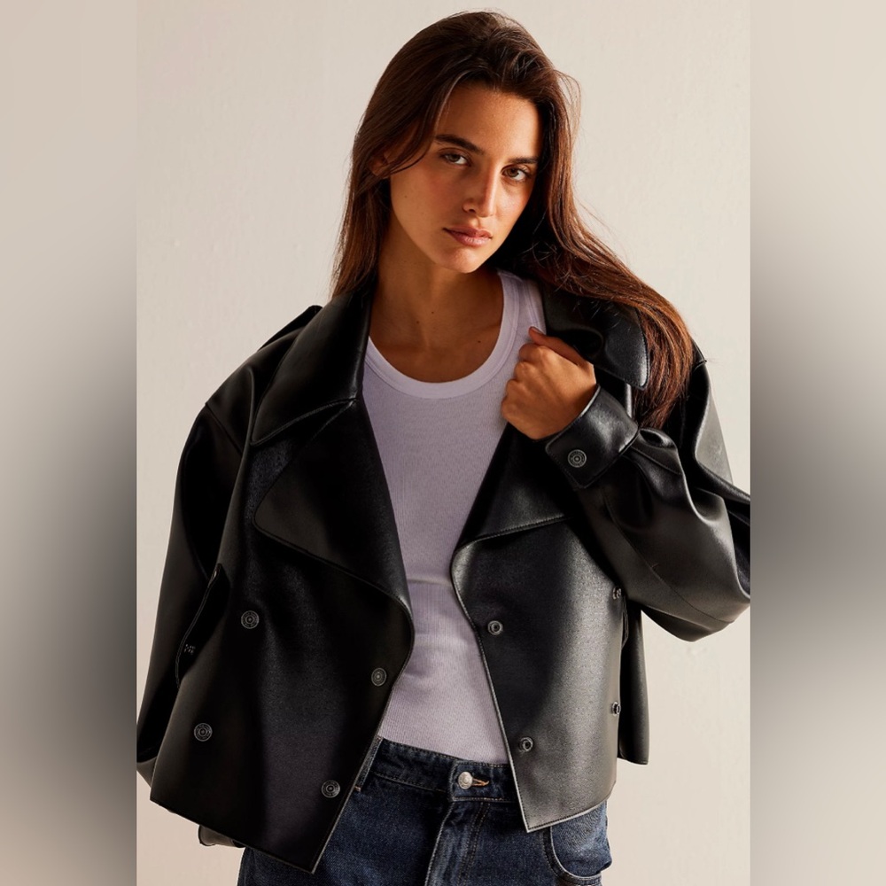 NWT Free People x We The Free Black Alexis Vegan Leather Moto Jacket size Large
